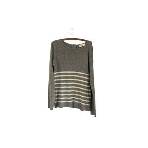 James Womens Gray White Striped Long Sleeve Sweater Zipper Back Large